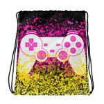 Pink Lemonade Gamer Drawstring bag - Pink and Yellow Splatter videogame inspired