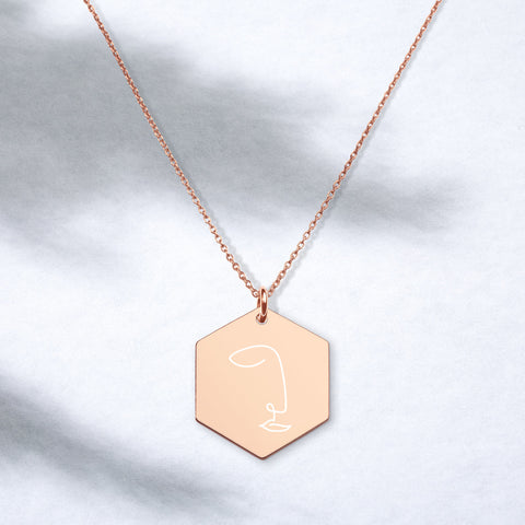The Eyes Have It - Engraved Silver Hexagon Necklace