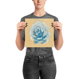 White and Blue Watercolor print of painting on wood of an Ice Succulent Poster